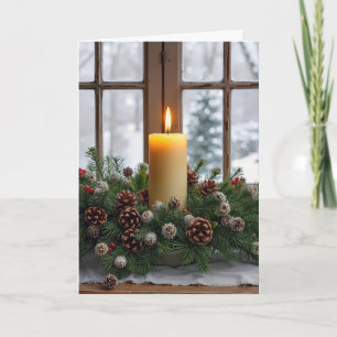 Carte Bougie de Noël dans un Centre de Table en Pin