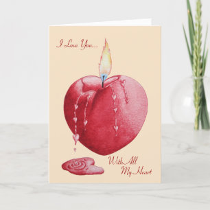 Carte bougie en forme de coeur rouge brûlant avec couple