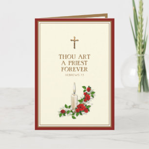 Carte Bougie Roses Rouges Élégantes Ordination de Prêtre