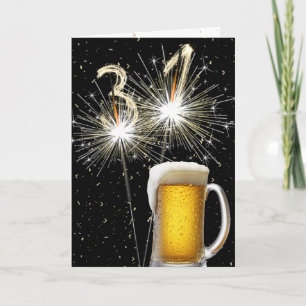 Carte Bougies 31e anniversaire avec mug de bière