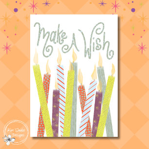 Carte Bougies d'anniversaire colorées "Faire un vœu"
