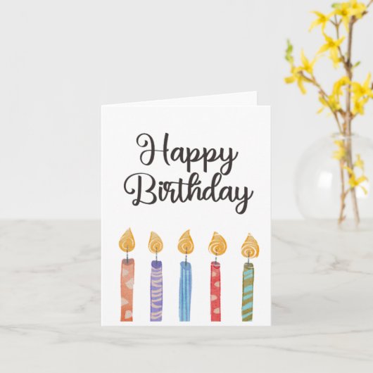 Carte Bougies d'anniversaire colorées simples (Fleur jaune)