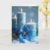 Carte Bougies de Noël bleues (Fleur jaune)