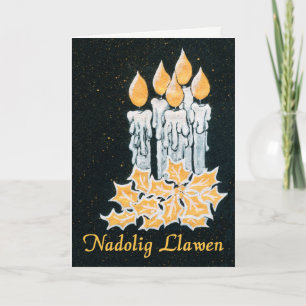 Carte Bougies de Noël et Holly, Salutation galloise