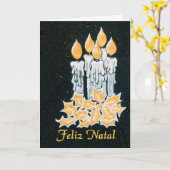 Carte Bougies de Noël et houx, salutation portugaise (Fleur jaune)