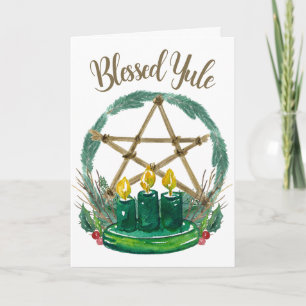 Carte Bougies d'hiver rustiques Holly Joyeux Yule béni