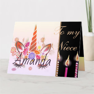 Carte Bougies licorne gâteau visage Anniversaire