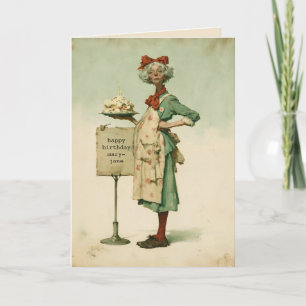 Carte Boulanger vintage avec gâteau d'anniversaire
