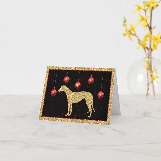Carte Boule à paillettes dorées Greyhound Noël (Fleur jaune)