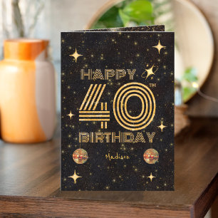 Carte Boule de disco dansante Black Gold 40e Joyeux Anni
