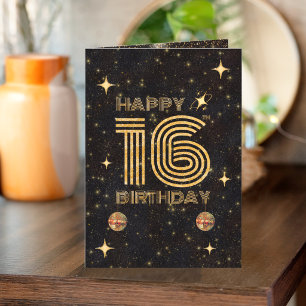 Carte Boule de disco dansante or noir 16e anniversaire h