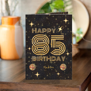 Carte Boule de Disco Dansante Or Noir 85e Joyeux Anniver