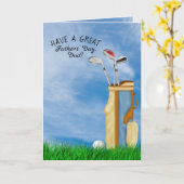 Carte Boule de fête des pères-golf et sac dans l'herbe (Fleur jaune)