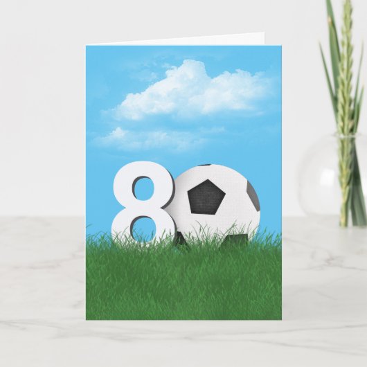 Carte Boule De Football 80e Anniversaire En Herbe Verte (Devant)