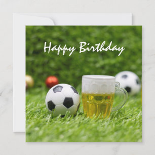 Carte Boule de football avec boule et bière Joyeux anniv