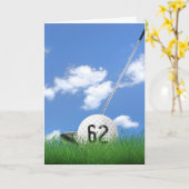 Carte Boule de golf 62e anniversaire en herbe (Fleur jaune)