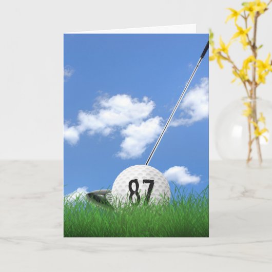 Carte Boule de golf 87e anniversaire en herbe (Fleur jaune)