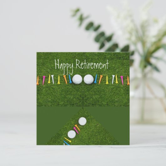 Carte Boule de golf avec tee Happy Retirement (Debout devant)