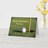 Carte Boule de golf sur la coutume verte d'anniversaire (Fleur jaune)