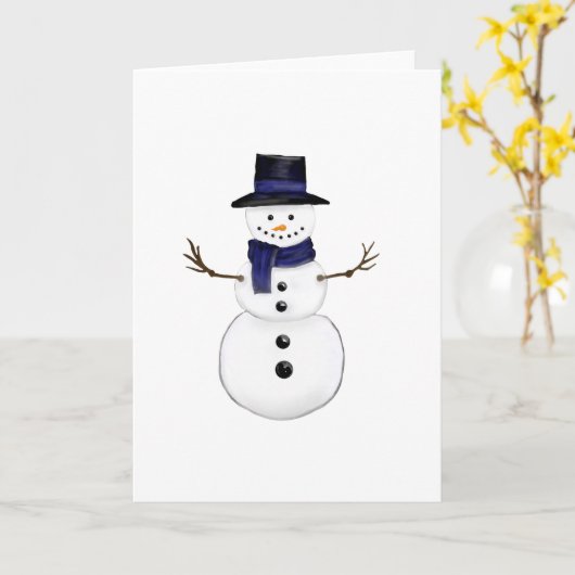 Carte Boule de neige charmante avec écharpe bleue et hau (Fleur jaune)