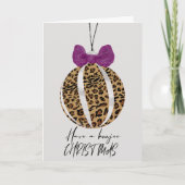 Carte Boule de Noël à impression léopard et nœud violet (Devant)