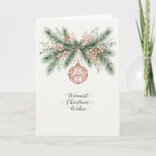 Carte Boule de Noël botanique rose pâle de Noël
