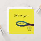 Carte Boule de tennis avec raquette sur Merci jaune (Devant/Arrière en situation)
