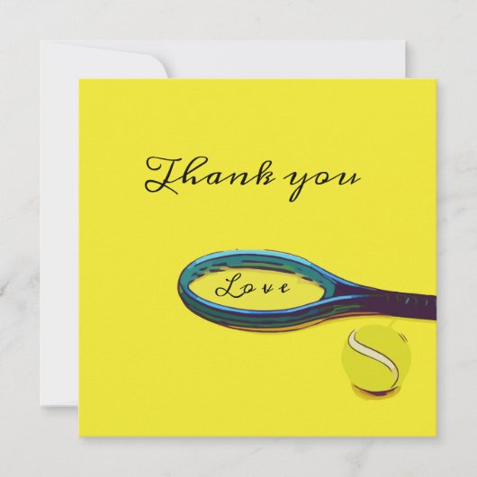 Carte Boule de tennis avec raquette sur Merci jaune (Devant)