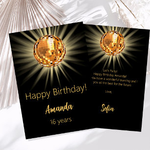 Carte Boule Disco or noir heureux anniversaire