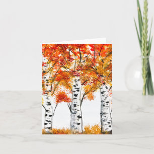 Carte Bouleaux à l'aquarelle Arbres Automne Feuilles ora