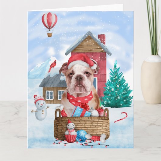 Carte Bouledogue anglais dans la maison de chien de Noël (Devant)