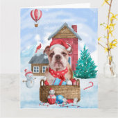 Carte Bouledogue anglais dans la maison de Noël pour chi (Fleur jaune)