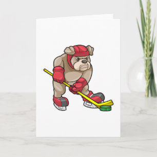 Carte Bouledogue au hockey sur glace avec Bâton de hocke