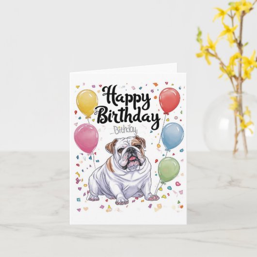 Carte Bouledogue avec Ballons (Fleur jaune)