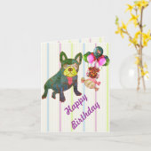 Carte Bouledogue français Anniversaire French Bulldog (Fleur jaune)
