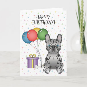 Carte Bouledogue français Blue Merle Mignon Joyeux Anniv