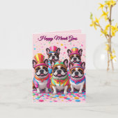 Carte Bouledogue français Carnaval (Fleur jaune)