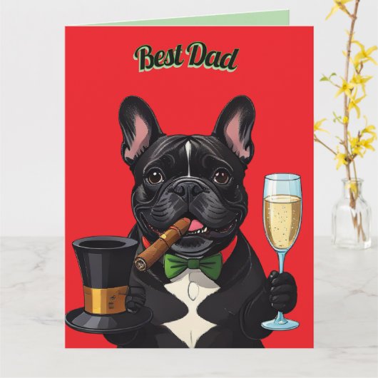Carte Bouledogue français cigare (Fleur jaune)