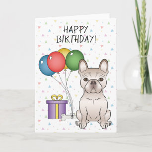 Carte Bouledogue français crème dessin animé Joyeux anni