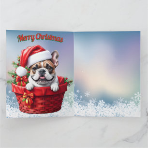 Carte Bouledogue français dans un panier de Noël
