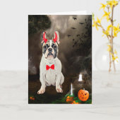 Carte Bouledogue français en costume d'Halloween (Fleur jaune)