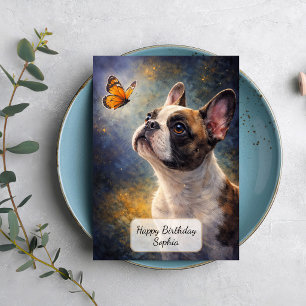 Carte Bouledogue français et papillon orange