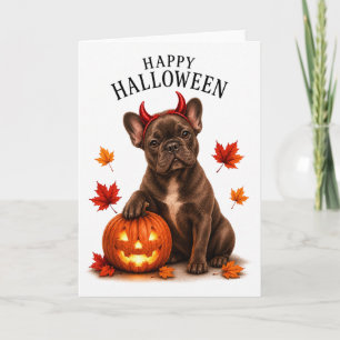 Carte Bouledogue français Halloween Diable de chien