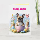 Carte Bouledogue français Joyeuses Pâques (Devant)