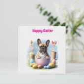 Carte Bouledogue français Joyeuses Pâques French Bulldog (Debout devant)
