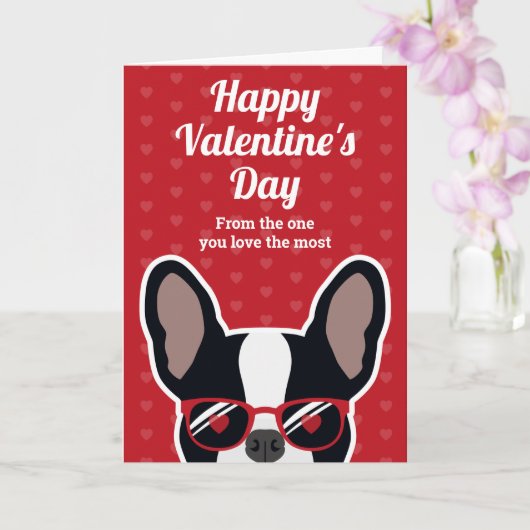 Carte Bouledogue français noir et blanc pour la Saint-Va (Orchidée)