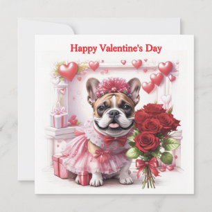 Carte Bouledogue français Roses Bouledogue Français