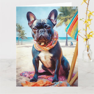 Carte Bouledogue français sur la plage, cadeau d'été pou