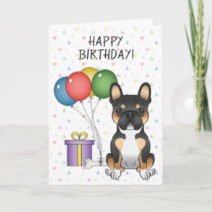 Carte Bouledogue Français Tricolore Noir Joyeux Annivers