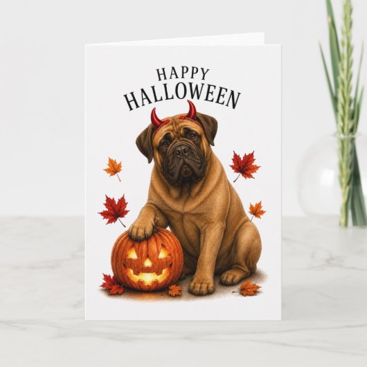 Carte Bouledogue Mastiff Diable d'Halloween (Devant)